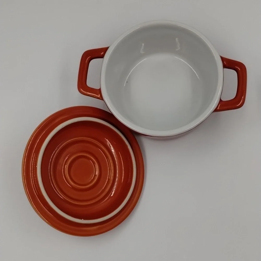 Martha Stewart Decorative Ceramic Cocotte Orange with multicolor print